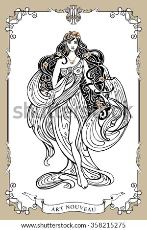 Art Nouveau Styled Woman Long Flowing Stock Vector ...