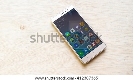 Kuala Lumpur, Malaysia - April 20, 2016: Xiaomi smartphone with MIUI user interface and firmware. MIUI is developed by Xiaomi Tech,a stock firmware for smartphones and tablet based on Google Android 