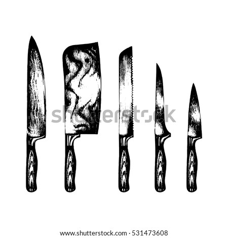 Vector Hand Drawn Kitchen Knives Set Stock Vector 531473608 - Shutterstock