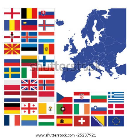 European Country Flags Map All Elements Stock Vector 60336268 ...