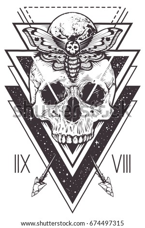 Vector Boho Design Skull Hawk Moth Stock Vector 674497315 ...