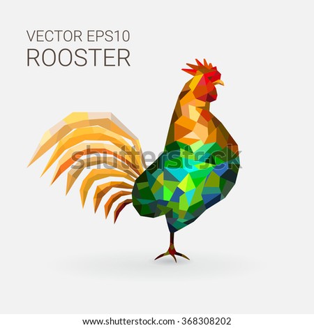 Beautiful colorful and bright polygon rooster. Vector illustration for your graphic design.