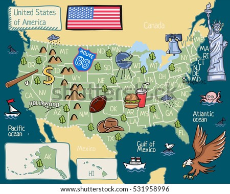 stock photo cartoon map of united states of america 531958996