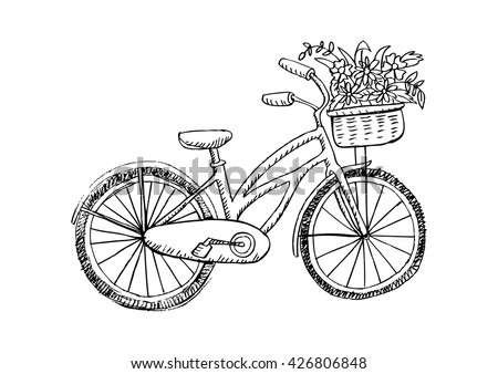 Download Retro Bicycle Flower Basket Hand Drawing Stock Vector 426806848 - Shutterstock