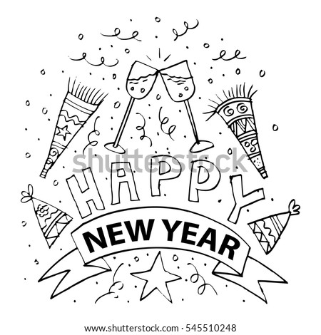 Happy New Year Doodle Style Stock Vector 545510248 - Shutterstock