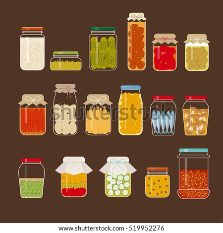 Various pickle bottles vector illustration flat design