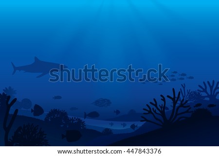 Vector illustration of sea life and coral on seabed background.