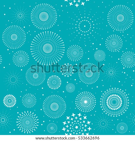 Vector illustration of fireworks display seamless background.