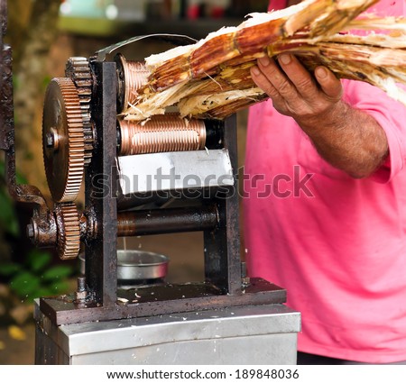 manual mechanism for squeezing juice from sugar cane