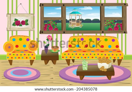 Cute Living Room Scenehappy Living Roomcolorful Stock Vector ... Cute Living Room Scenehappy Living Roomcolorful Stock Vector ...