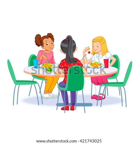 Children Who Eats Lunch Stock Vector 421743025 - Shutterstock