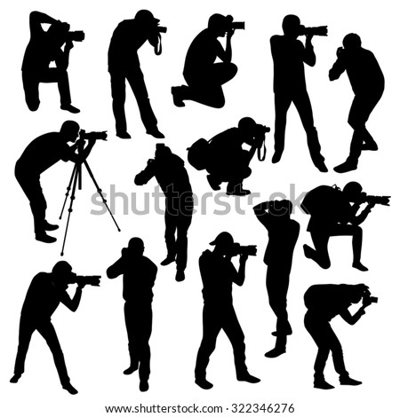 Photographers silhouettes collection isolated on white. Vector illustration