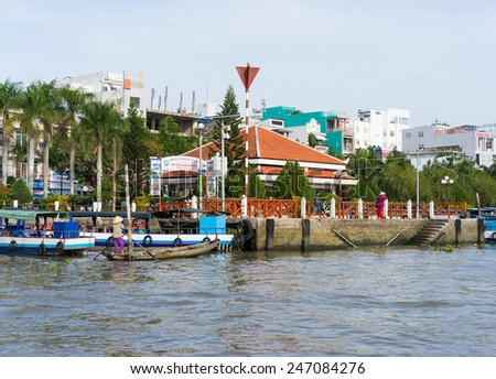Can Tho, Vietnam - Nov 30, 2014: Ninh Kieu boat station viewing from river side, in Can Thoi city
