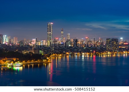 Aerial skyline view of West Lake in Hanoi, Vietnam
