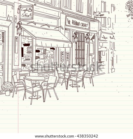  Cafe Street Sketch Drawing On Paper Stock Vector 438350242 