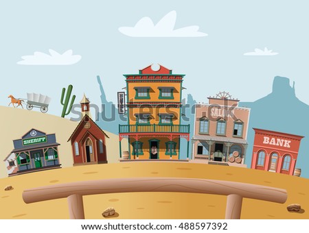 Vector Illustration Old Western Town Cartoon Stock Vector 372834667 ...