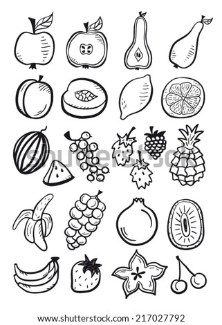 Fruit set black and white - stock vector