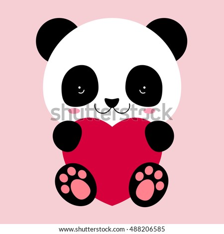 Cute Panda Holds Big Heart Love Stock Vector 488206585 - Shutterstock