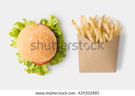 Download Concept Mock Burger French Fries On Stock Photo 429202885 - Shutterstock