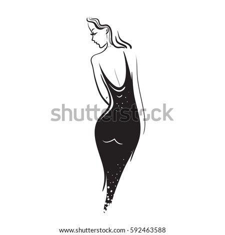 Silhouette Beautiful Girl Evening Dress Back Stock Vector 592463588 ...
