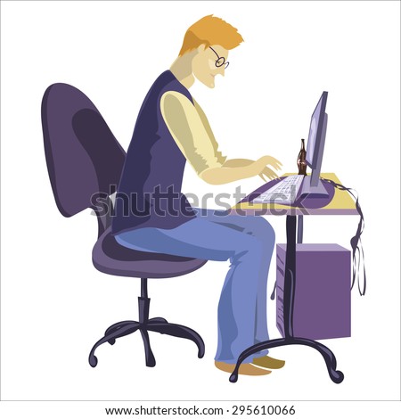 Cartoon Illustration Woman Sitting Computer Desk Stock Vector 108029072 ...