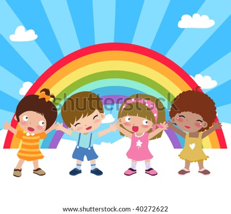 Kids Jumping Joy On Hill Under Stock Vector 242425138 - Shutterstock