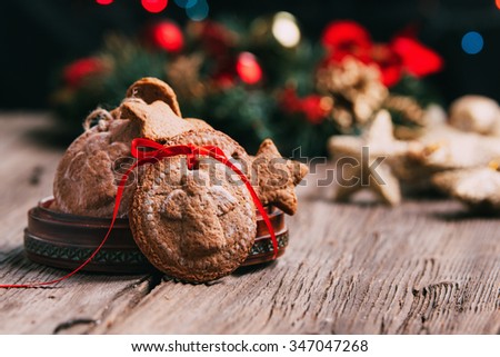 Christmas Angel Cookies With Decoration In A Background Christmas Angel Cookies With Decoration In A Background