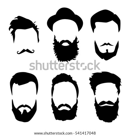 Hipster Detailed Hair Beards Set Fashion Stock 