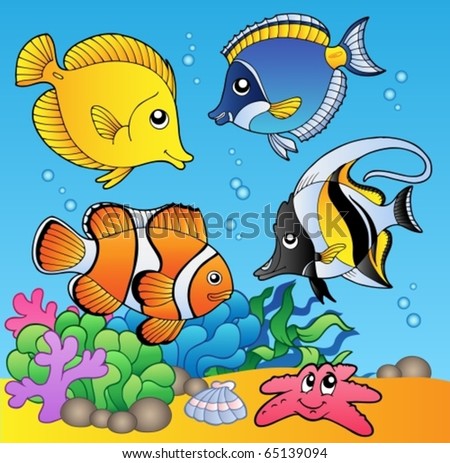 Underwater animals and fishes 2 - vector illustration. - stock vector
