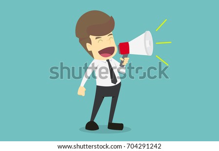 Businessman Talking Into Megaphone Make Announcement Cartoon Stock ...