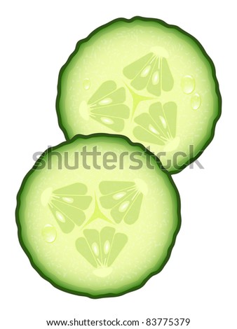 Fresh slices of cucumber with water drops, illustration