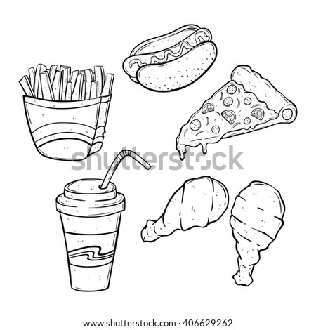 Fastfood Delicious Hand Drawn Vector Set Stock Vector 146174018 ...