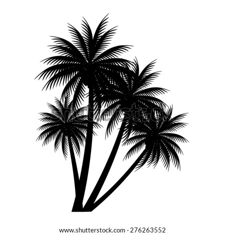Palm Trees Flowers Grass Black Silhouettes Stock Illustration 107033009 ...