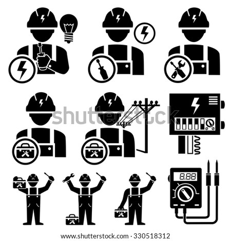 Electrician Worker Icons Vector Stock Vector 330518321 - Shutterstock