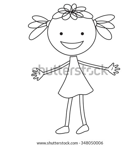 Cute Cartoon Girl Black White Vector Stock Vector 30385372 - Shutterstock