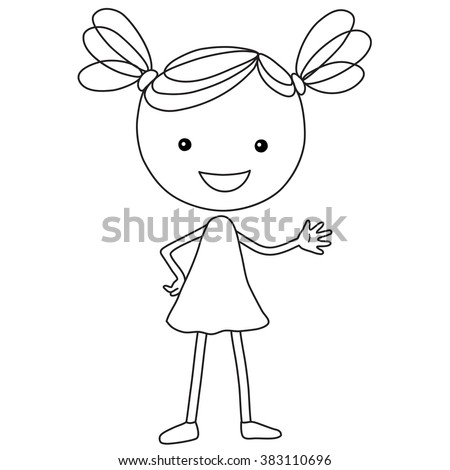 Cute Cartoon Girl Black White Vector Stock Vector 30385372 - Shutterstock