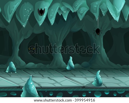 Seamless cartoon underground landscape, vector unending background with separated layers for game.