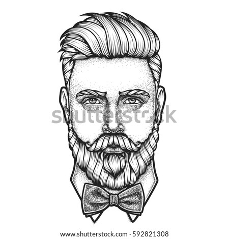 Hand Drawn Portrait Bearded Man Full Stock Vector 