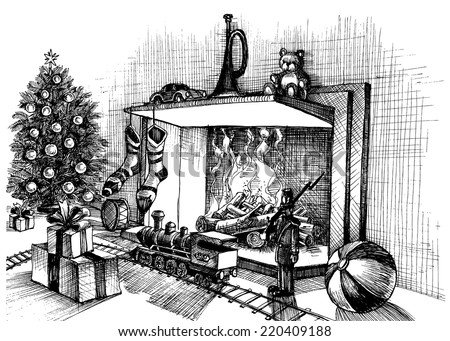 Christmas Traditional Indoor Scene Decorated Room Stock Vector 220409188 - Shutterstock
