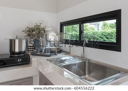 Sink Stock Images, Royalty-Free Images & Vectors | Shutterstock modern kitchen room design with faucet and sink, interior design concept