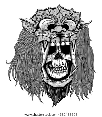 Barong Mask Skull  Head Black Grey Stock Vector 382485328 