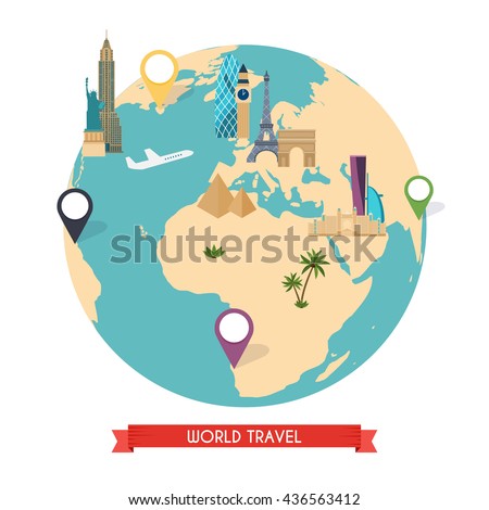 Travel To World Tourism Vector Illustration Of Flat Design Composition With Famous Travel To World Tourism Vector Illustration Of Flat Design Composition With Famous