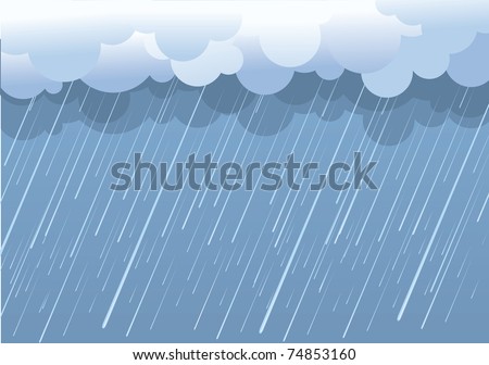 Rain.Vector image with dark clouds in wet day