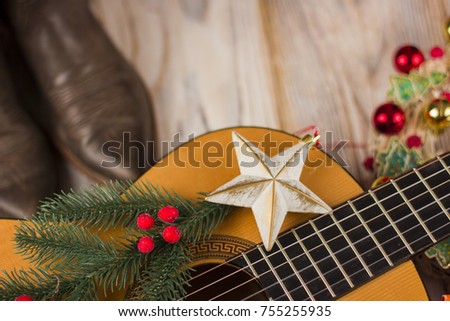 country music background with acoustic guitar and christmas decoration - Free Country Christmas Music country music background with acoustic guitar and christmas decoration - Free Country Christmas Music