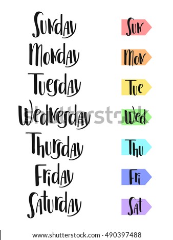 Days Week Simple Vector Hand Lettering Stock Vector 490397488 ...