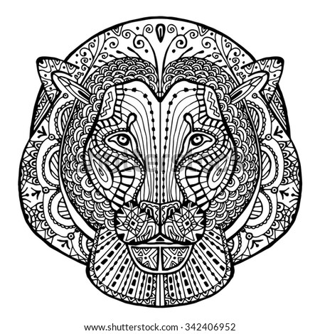 Black White Drawing Lion Patterns Zentangle Stock Vector 342406952 ...
