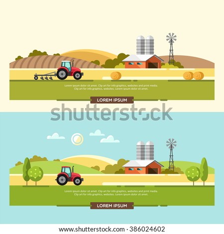 Agriculture and Farming. Agribusiness. Rural landscape. Design elements for info graphic, websites and print media. Vector illustration.