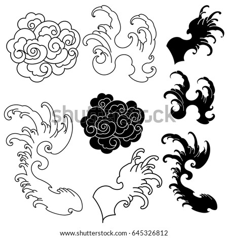 Hand Drawn Wave Tattoo Designbackground Japanese Stock 