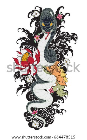 traditional tattoo japanese tattoo stylethe snake stock vector traditional tattoo japanese tattoo stylethe snake stock vector
