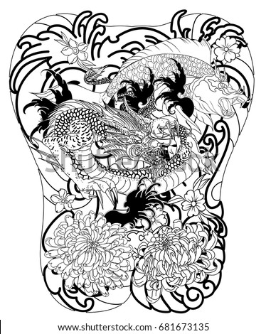 dragon koi fish peonychrysanthemumrosesakura flowerlotus wave dragon koi fish peonychrysanthemumrosesakura flowerlotus wave